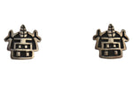 Marcus Lomayestewa - Hopi - Sterling Silver Overlay Corn Maiden Post Earrings c. 1970-80s, 0.5" x 0.5"