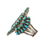 Zuni - Turquoise Petit Point Cluster and Silver Row Bracelet c. 1950s, size 7