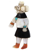 Leo Poblano (1905-1959) - Zuni - Mother of Pearl, Turquoise, Coral, Jet Inlay and Silver Mudhead Kachina c. 1920-30s, 1.75" x 0.75"