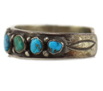 Navajo - Turquoise and Silver Row Bracelet c. 1920s, size 6.75