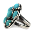 Marco Patania - Contemporary Supernova Turquoise Cluster and Sterling Silver Ring with Stamped Design, size 10.25