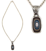 Marco Patania - Contemporary Fordite and Sterling Silver Pendant with Stamped Design and Chain, 1.5" x 0.5" pendant