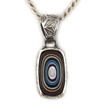 Marco Patania - Contemporary Fordite and Sterling Silver Pendant with Stamped Design and Chain, 1.5" x 0.5" pendant