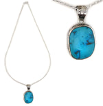 Marco Patania - Contemporary Natural Sleeping Beauty Turquoise and Sterling Silver Pendant with Stamped Design and Chain, 1.75" x 0.875" pendant