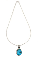 Marco Patania - Contemporary Natural Sleeping Beauty Turquoise and Sterling Silver Pendant with Stamped Design and Chain, 1.75" x 0.875" pendant