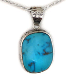 Marco Patania - Contemporary Natural Sleeping Beauty Turquoise and Sterling Silver Pendant with Stamped Design and Chain, 1.75" x 0.875" pendant