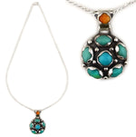 Marco Patania - Contemporary Supernova Turquoise Cluster, Spiny Oyster, and Sterling Silver Pendant with Chain, 1.75" x 1.125" pendant
