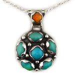 Marco Patania - Contemporary Supernova Turquoise Cluster, Spiny Oyster, and Sterling Silver Pendant with Chain, 1.75" x 1.125" pendant