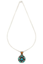 Marco Patania - Contemporary Supernova Turquoise Cluster, Spiny Oyster, and Sterling Silver Pendant with Chain, 1.75" x 1.125" pendant