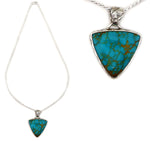 Marco Patania - Contemporary Kingman Turquoise and Sterling Silver Pendant with Stamped Design and Chain, 1.75" x 1.25" pendant