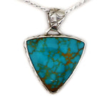 Marco Patania - Contemporary Kingman Turquoise and Sterling Silver Pendant with Stamped Design and Chain, 1.75" x 1.25" pendant