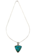 Marco Patania - Contemporary Kingman Turquoise and Sterling Silver Pendant with Stamped Design and Chain, 1.75" x 1.25" pendant