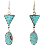 Sam Patania - Number 8 Turquoise and Sterling Silver French Hook Earrings with Dangle Design c. 2025, 2.625" x 0.625"
