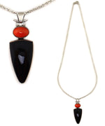 Frank Patania, Jr. - Black Jade, Coral, and Sterling Silver Necklace c. 2000s, 25" length