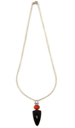 Frank Patania, Jr. - Black Jade, Coral, and Sterling Silver Necklace c. 2000s, 25" length