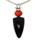 Frank Patania, Jr. - Black Jade, Coral, and Sterling Silver Necklace c. 2000s, 25" length