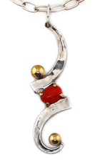 Sam Patania - Coral, 14K Gold, and Sterling Silver "Calligraphy" Pendant with Handmade Chain c. 2018, 24" length