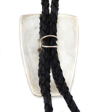 Patania Limited Edition Collection - Sleeping Beauty Turquoise, Sterling Silver Overlay, and Leather Bolo Tie, 3" x 2" bolo