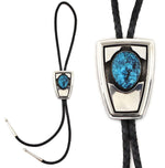 Patania Limited Edition Collection - Kingman Turquoise, Sterling Silver Overlay, and Leather Bolo, 3" x 2" bolo