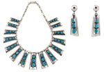 Frank Patania, Sr. (1899-1964) & Thunderbird Shop - Morenci Turquoise and Sterling Silver Necklace and Dangle Design Post Earrings Set c. 1955