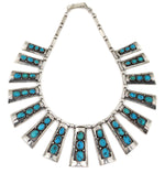 Frank Patania, Sr. (1899-1964) & Thunderbird Shop - Morenci Turquoise and Sterling Silver Necklace and Dangle Design Post Earrings Set c. 1955