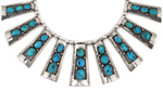 Frank Patania, Sr. (1899-1964) & Thunderbird Shop - Morenci Turquoise and Sterling Silver Necklace and Dangle Design Post Earrings Set c. 1955
