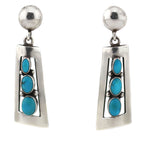 Frank Patania, Sr. (1899-1964) & Thunderbird Shop - Morenci Turquoise and Sterling Silver Necklace and Dangle Design Post Earrings Set c. 1955