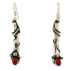Sam Patania - Mediterranean Coral and Sterling Silver French Hook Earrings with Floral Design c. 2000, 2.375" x 0.5"