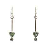 Sam Patania - "Brilliant Trillion Earrings" Green Amethyst and Sterling Silver French Hook Earrings, 2" x 0.25"