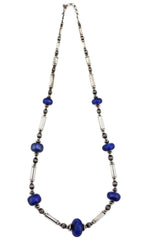 Frank Patania, Jr. - Lapis Lazuli and Sterling Silver Beaded Necklace c. 1980s, 31.5" length