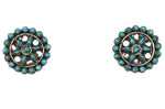 Zuni - Turquoise Petit Point and Silver Clip-On Earrings c. 1940s, 0.75" diameter