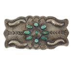 Navajo - Turquoise and Silver Pin with Stamped Design c. 1930-40s, 1.5" x 2.875"
