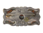 Navajo - Turquoise and Silver Pin with Stamped Design c. 1930-40s, 1.5" x 2.875"