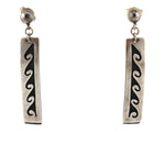 Hopi Crafts - Silver Overlay Post Earrings with Wave Design c. 1970-80s, 1.75" x 0.25"