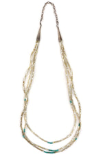 Navajo - 3-Strand Mother of Pearl and Turquoise Heishi-Style Necklace c. 1970s, 29" length