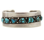 Frank Patania, Sr. (1899-1964) & Thunderbird Shop - Turquoise Nugget and Sterling Silver Overlay Row Bracelet c. 1950s, size 6.75
