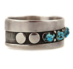 Frank Patania, Sr. (1899-1964) & Thunderbird Shop - Turquoise Nugget and Sterling Silver Overlay Row Bracelet c. 1950s, size 6.75