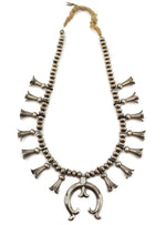 Attributed to Eva Ellie Chai - Zuni - Silver Squash Blossom Necklace with 1960s Sandcast Naja c. 1910-20s, 30" length