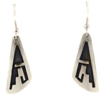 Anderson Koinva (b. 1956) - Hopi - Sterling Silver Overlay French Hook Earrings with Lightning and Cloud Design, 2" x 0.625"