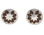 Navajo - Silver and Copper Wedding Basket Post Earrings c. 1980s, 1" diameter