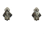 Zuni - Turquoise Petit Point and Silver Diamond Design Clip-On Earrings c. 1930-40s, 0.625" x 0.5"