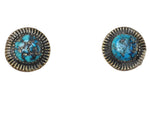 Navajo - Morenci Turquoise and Silver Clip-On Earrings c. 1950s, 0.75" diameter