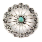 Navajo - Turquoise and Silver Pin c. 1940s, 1.75" diameter