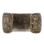 Navajo - Turquoise and Coral Chip Inlay and Silver Bracelet with Stamped Design c. 1970s, size 7