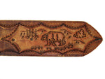 Atkinson Trading Company - Navajo - Turquoise, Coral, Bear Claw, and Silver Belt Buckle with Floral Design and Leather Belt with Hand-Stamped Woodlands Pictorial Scene c. 1970s, 37.5" - 43" size waist