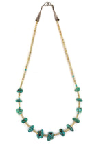 Navajo - Turquoise Nugget, Heishi, and Silver Necklace c. 1970s, 24" length