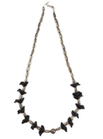 Pueblo - Stone Bird Fetish and Silver Beaded Necklace c. 1940s, 25" length