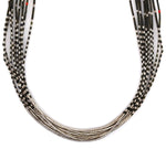 Navajo - 10-Fine-Strand Jet and Silver Liquid Silver-Style Necklace with One Coral Bead c. 1970s, 26" length
