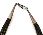 Navajo - 10-Fine-Strand Jet and Silver Liquid Silver-Style Necklace with One Coral Bead c. 1970s, 26" length