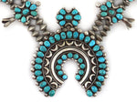 Attributed to Warren Ondelacy - Zuni - Turquoise Petit Point Cluster and Silver Squash Blossom Necklace c. 1940s, 31" length